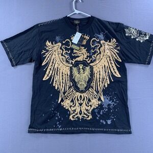 Y2K Competition "Affliction Style" Short Sleeve Grundge Black Embroidered 3X Men